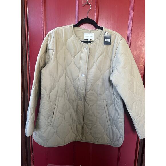 NWT Lucky Brand Women’s Lightweight Quilted Snap Jacket L Taupe Tan Beige Liner - Picture 5 of 9